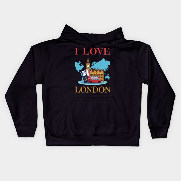 I Love London UK Travel more Wanderlust love Explore the city travel London souvenir Kids Hoodie by BoogieCreates